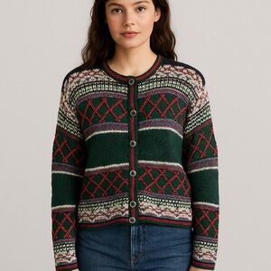 Christopher & Banks x Vintage Hand Embroidered Holiday Cardigan